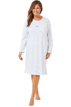 Marlon Floral Print Blue Long Sleeve 100% Cotton Nightdress