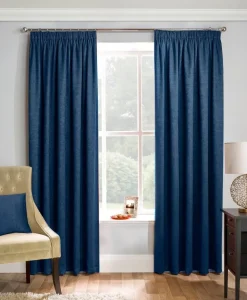 Matrix Navy Thermal Tape Top Curtains by Enhanced Living