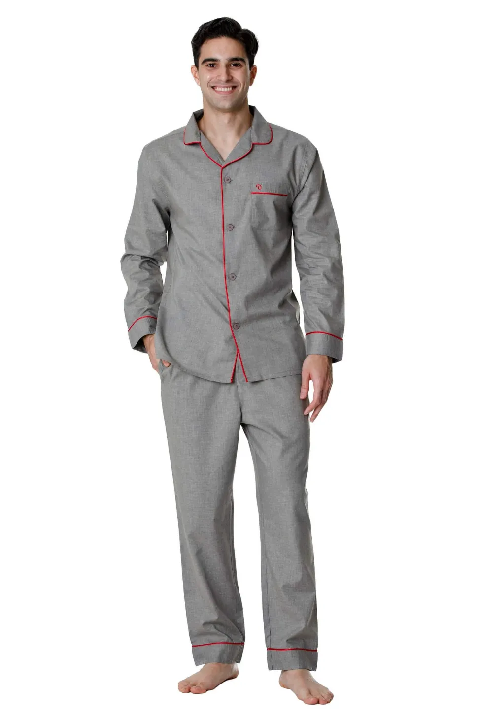 Men's 100% Cotton De Lucca Pyjamas Grey Melange