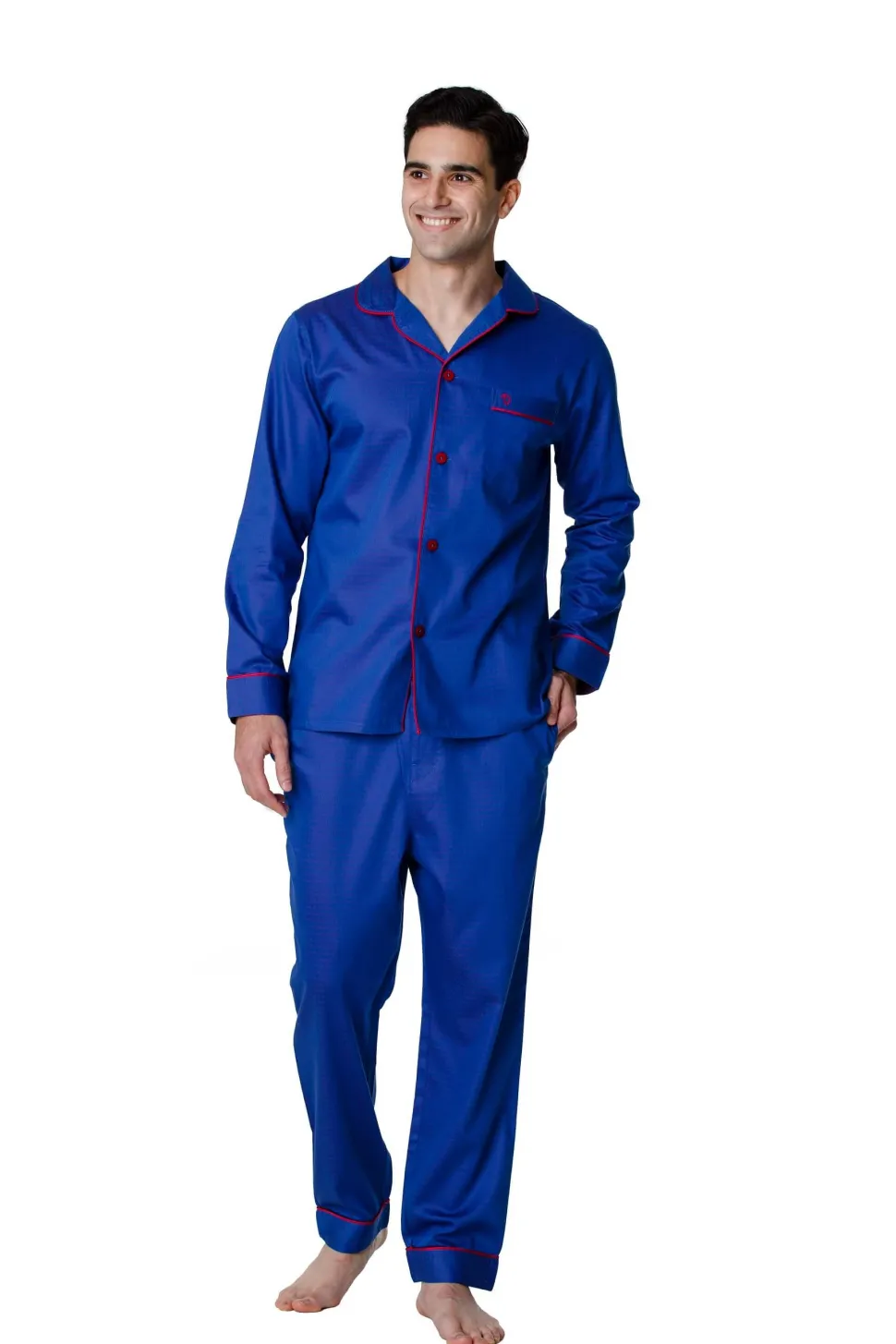 Men's 100% Cotton De Lucca Pyjamas Blue Satin Dobby