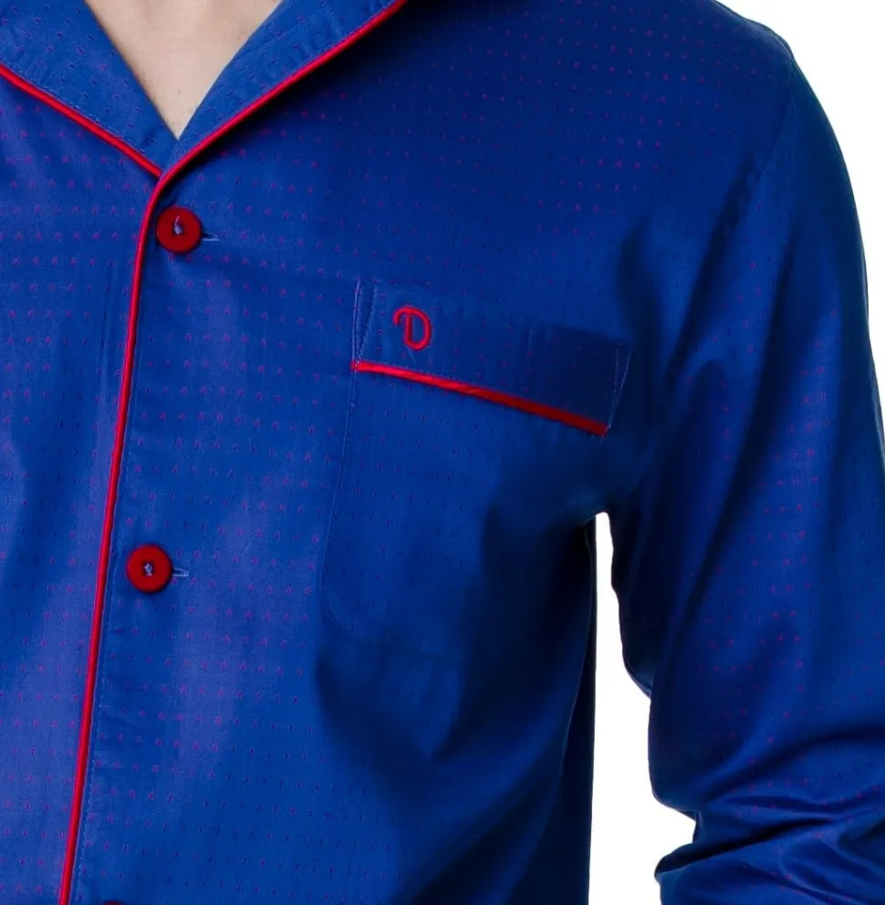 Men's 100% Cotton De Lucca Pyjamas Blue Satin Dobby