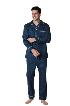 Men's 100% Cotton De Lucca Pyjamas Navy Tree Print