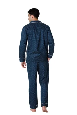 Men's 100% Cotton De Lucca Pyjamas Blue ZZ Print