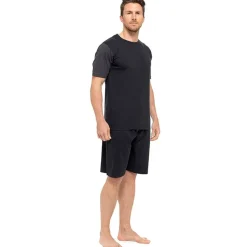 Mens 100% Cotton Plain T-Shirt & Short Pyjama Set Black