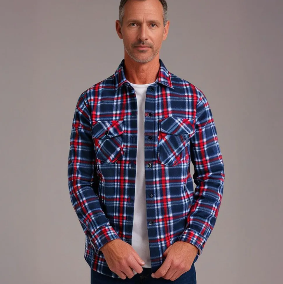 Men's Check Fleece Shirt Navy