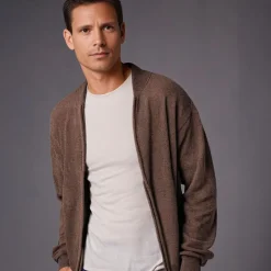 Men's Chenille Helios Full Zip Jumper Taupe