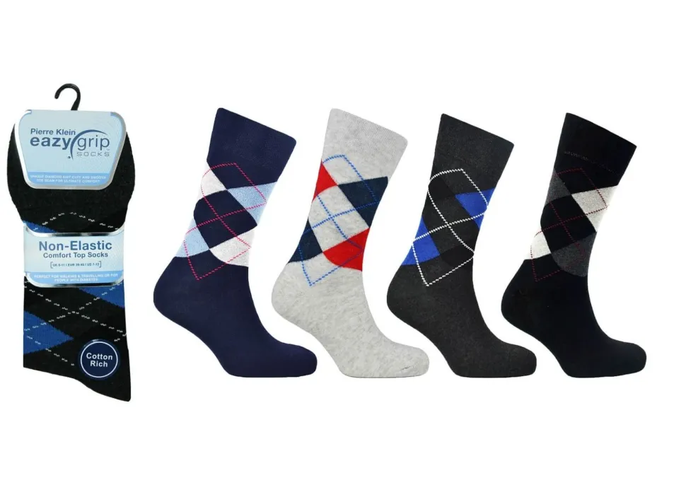 Men's Easy Grip Argyle Non-Elastic 3 Pack Socks