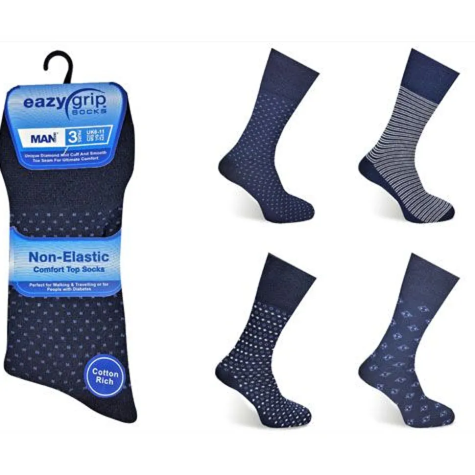 Mens Eazy Grip Non Elastic Socks Navy Assorted
