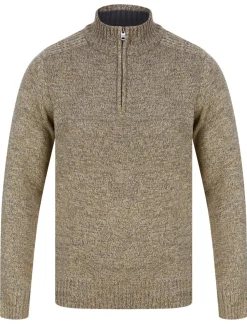 Men's Ecru Grey Twist Half Zip Jumper
