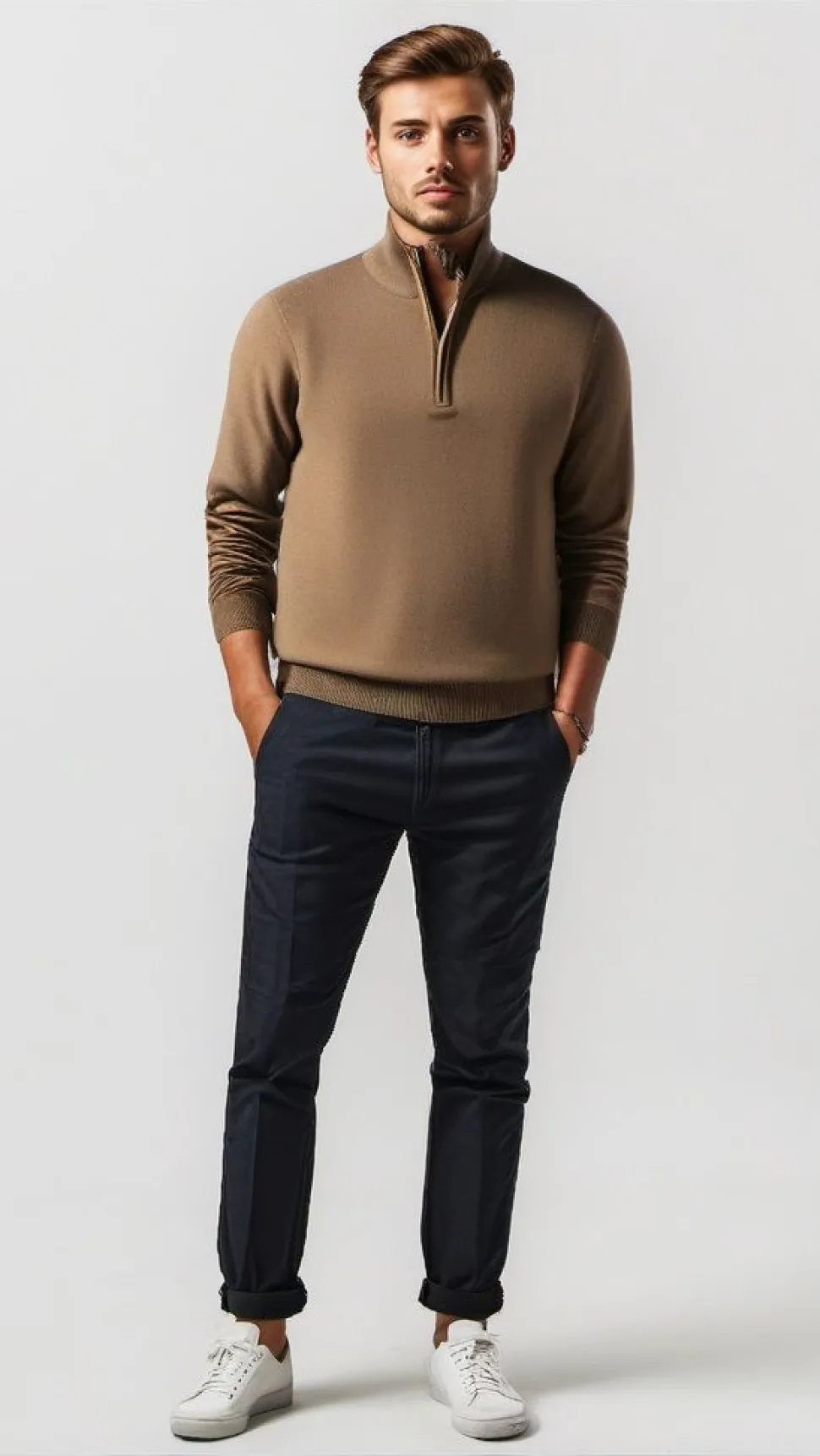 Men's Redwood Half Zip Sweater Taupe