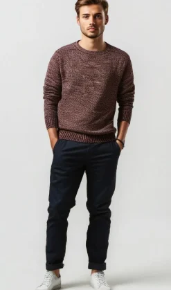Men's Round Neck Twill Sweater Claret