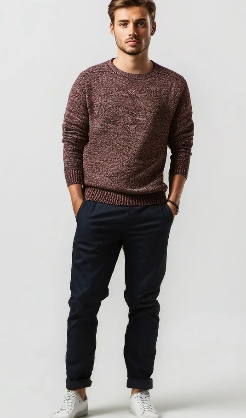 Men's Round Neck Twill Sweater Claret