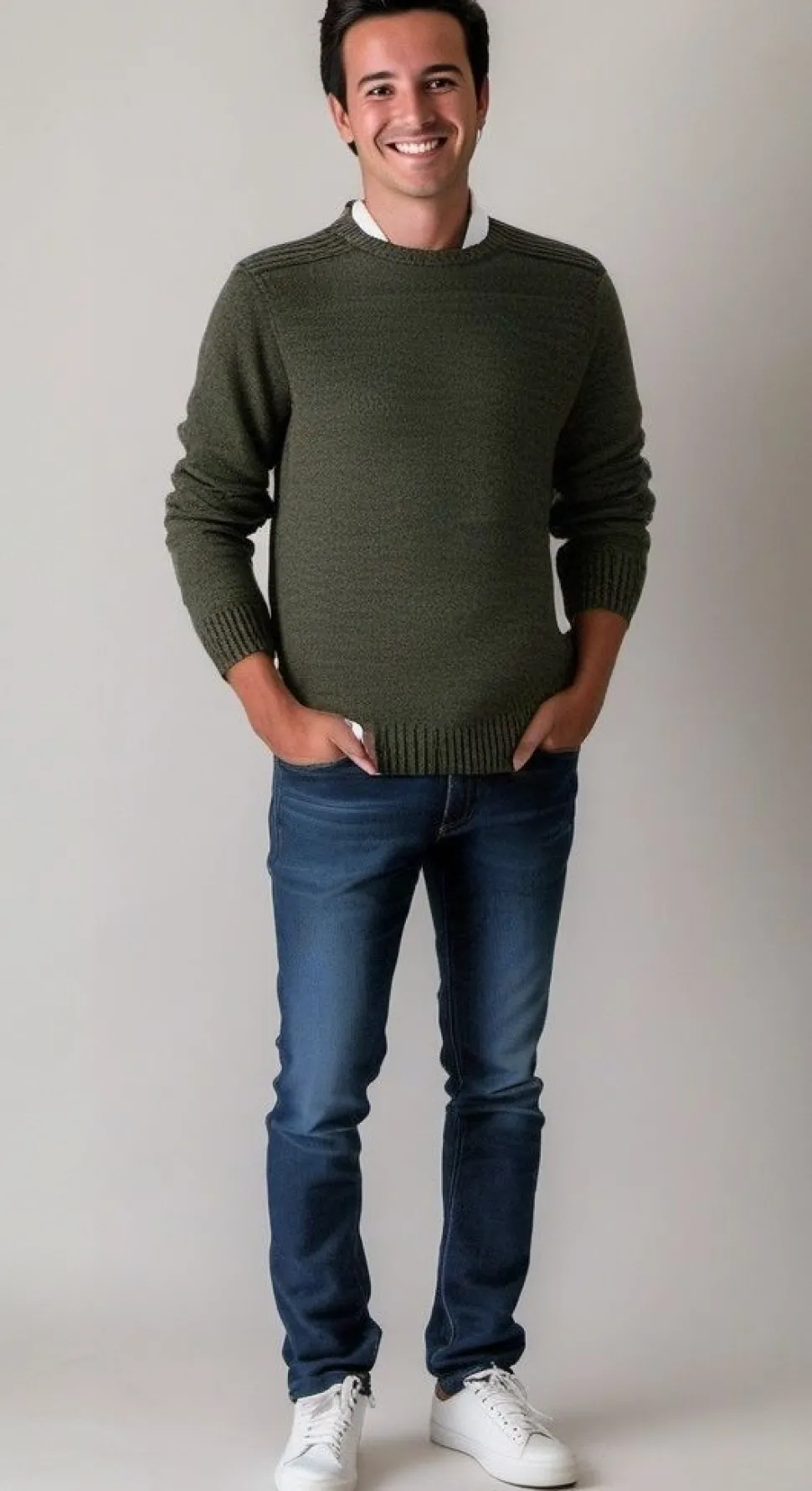 Men's Round Neck Twill Sweater Khaki
