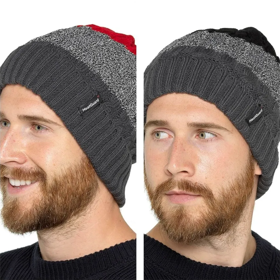 Men's Stripe Fleece Lined Heatguard Beanie Hat