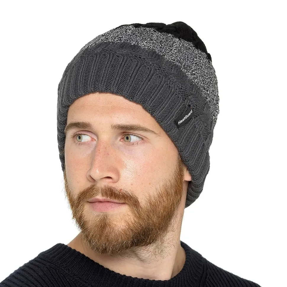 Men's Stripe Fleece Lined Heatguard Beanie Hat