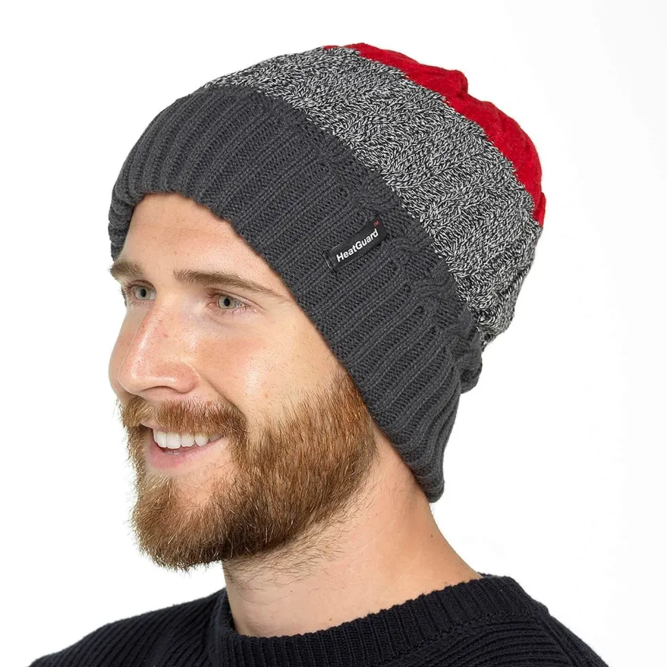Men's Stripe Fleece Lined Heatguard Beanie Hat