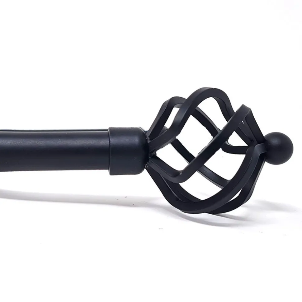 Metal Curtain Pole Black Basket 120 - 210cm