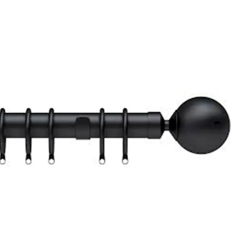 Metal Curtain Pole Black Ball 120 - 210cm