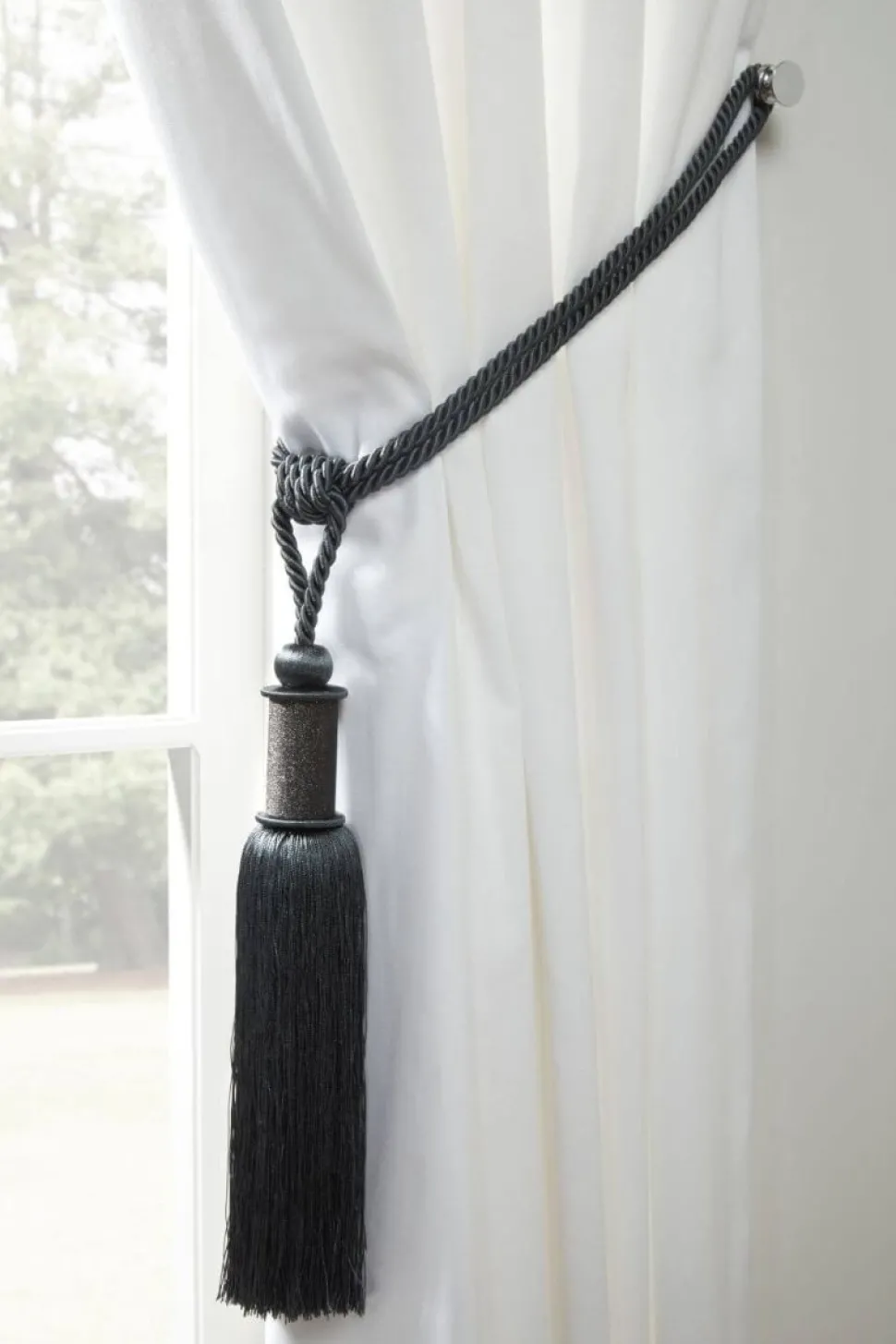 Midnight Curtain Rope Tie Back Charcoal