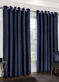 Midnight Velvet Eyelet Curtains Navy