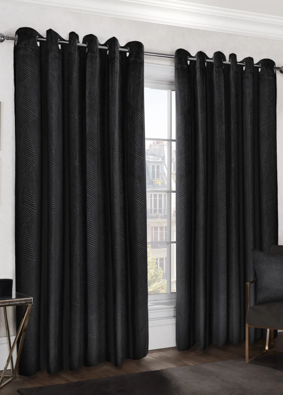 Midnight Velvet Eyelet Curtains Black