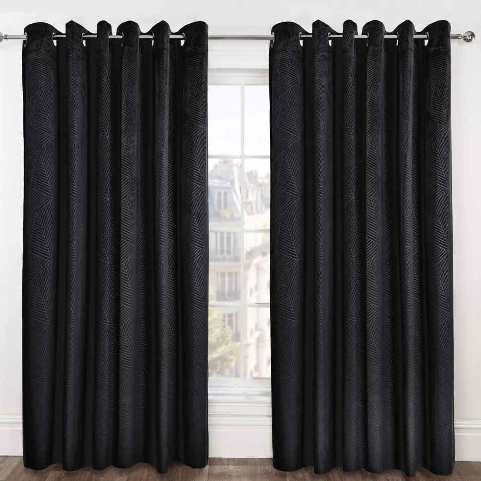 Midnight Velvet Eyelet Curtains Black