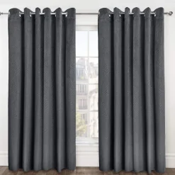 Midnight Velvet Eyelet Curtains Charcoal