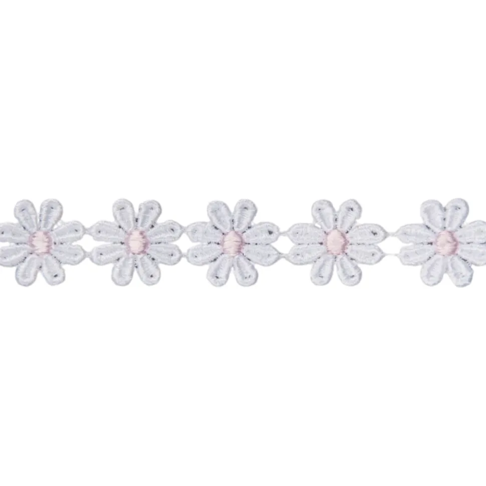 24mm Daisy Design Polyester Guipure - White/Pink