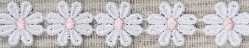 24mm Daisy Design Polyester Guipure - White/Pink