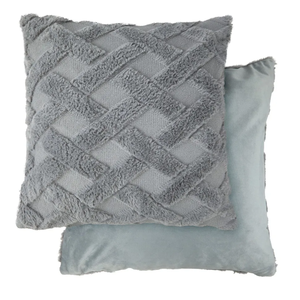 Nyla Soft Plush Cross Hatched Silver Cushion Cover