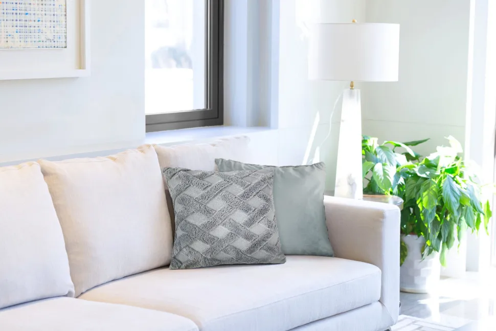 Nyla Soft Plush Cross Hatched Silver Cushion Cover