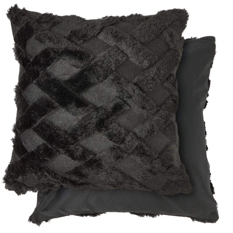 Nyla Soft Plush Cross Hatched Black Cushion Cover