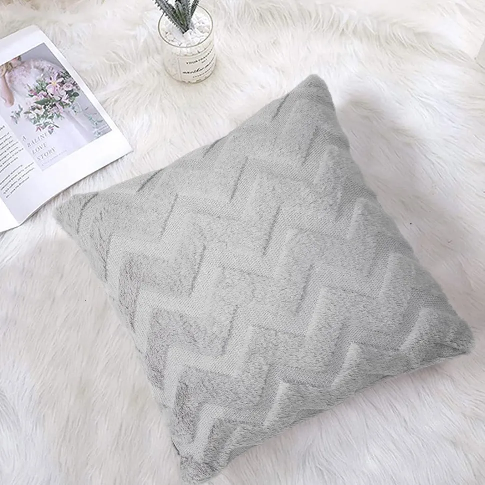 Nyla Soft Plush Zig Zag Silver Cushion Cover