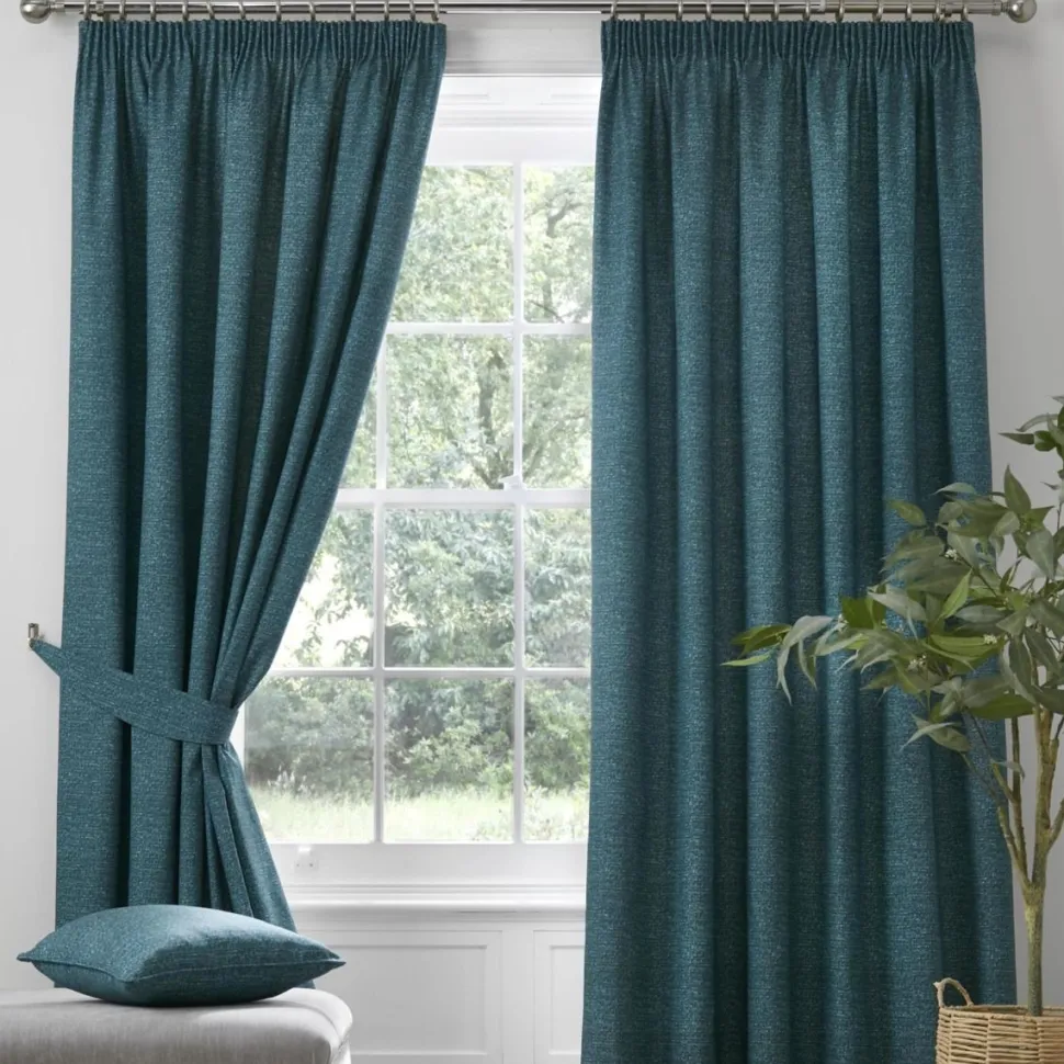 Pembrey Teal Readymade Tape Top Curtains
