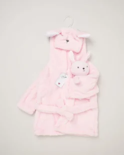 Pink Baby Bunny Dressing Gown with Toy
