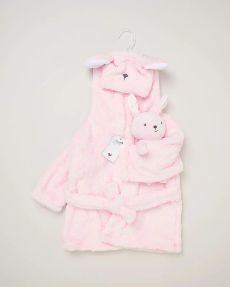 Pink Baby Bunny Dressing Gown with Toy