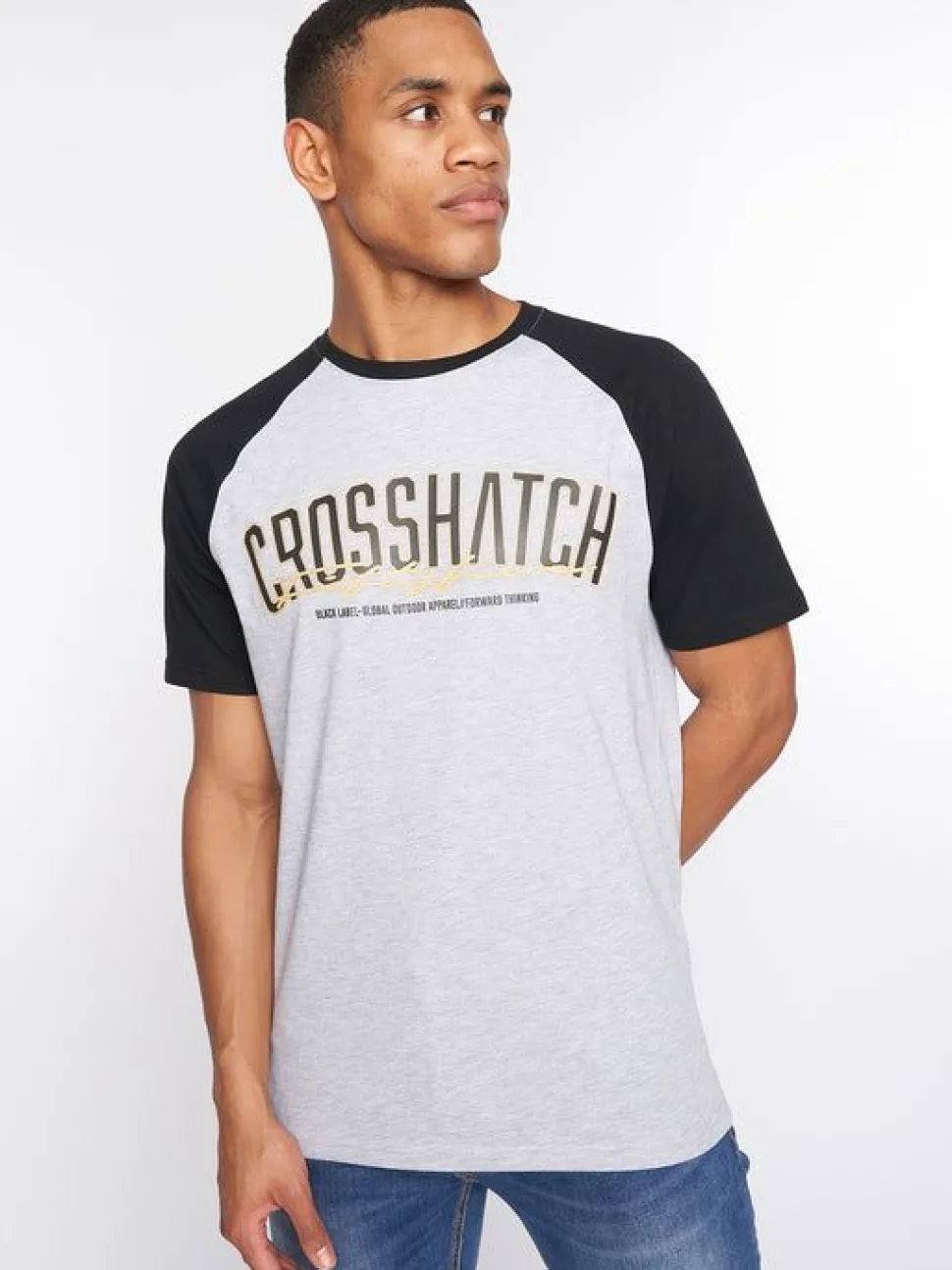 Plotmar T-Shirt Black/Light Grey Marl by Crosshatch