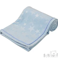Plush Blue Star Blanket with Pom Trim