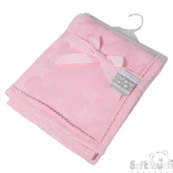 Plush Pink Star Blanket with Pom Trim