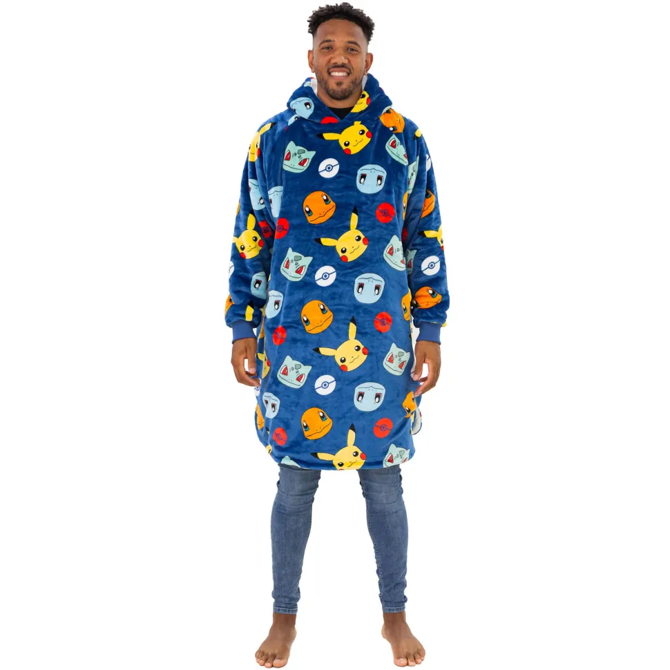 Pokemon Badges Oversized Hugzee Wearable Fleece Hoodie – Large