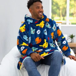 Pokemon Badges Oversized Hugzee Wearable Fleece Hoodie – Large