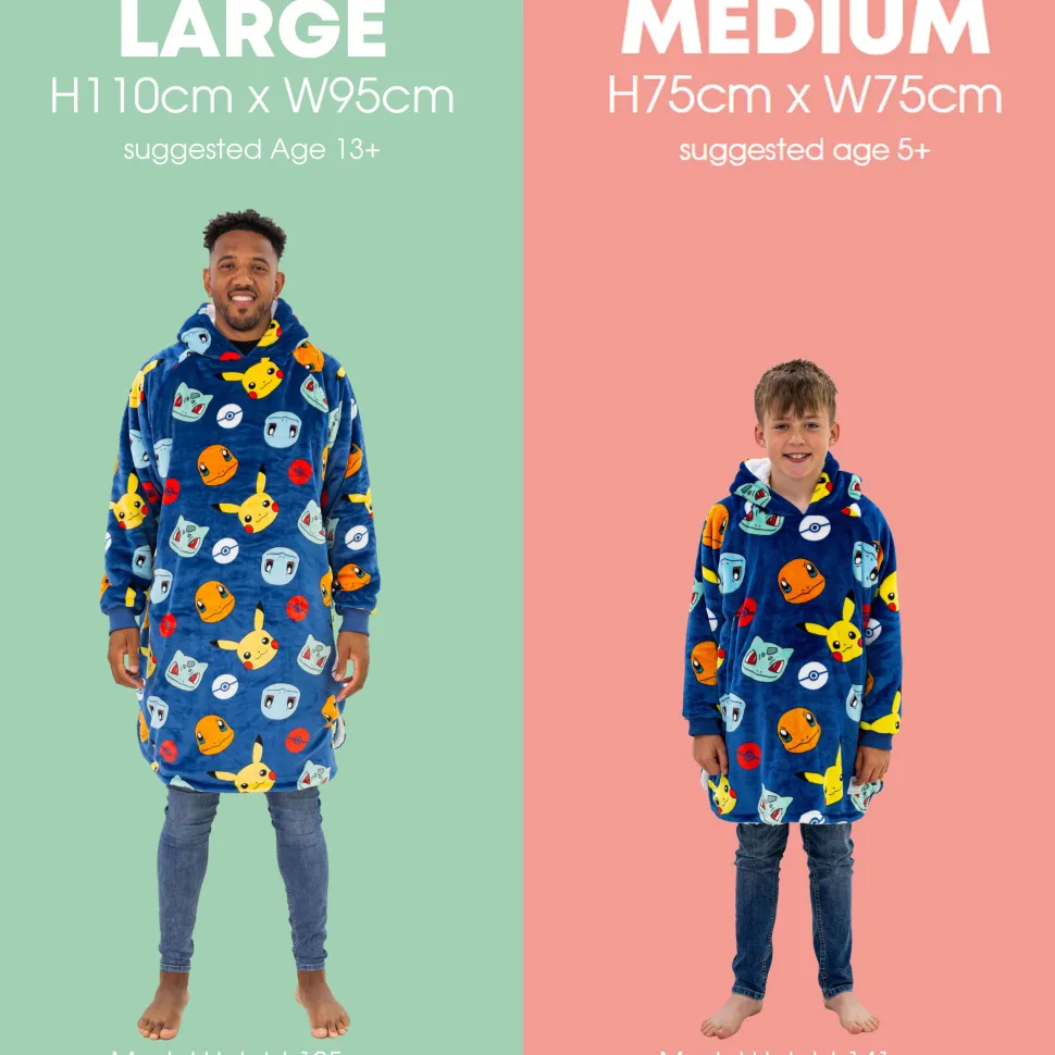 Pokemon Badges Oversized Hugzee Wearable Fleece Hoodie – Large