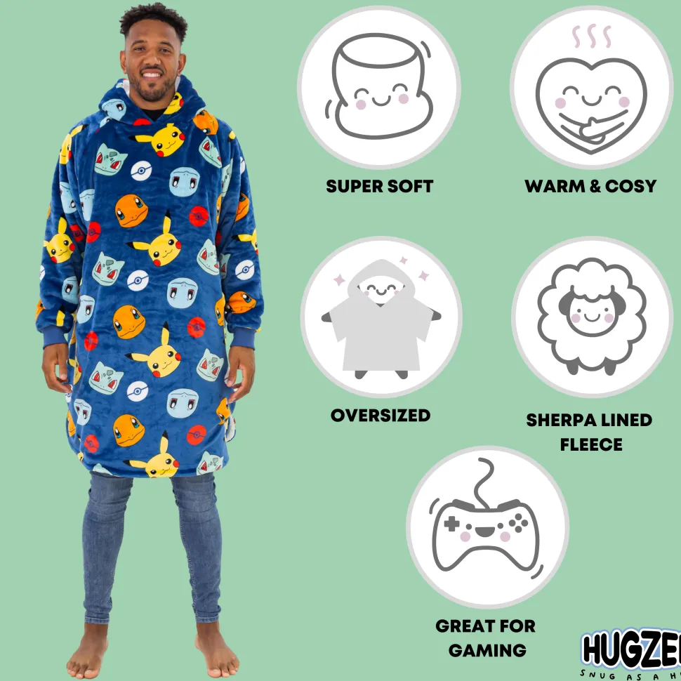 Pokemon Badges Oversized Hugzee Wearable Fleece Hoodie – Large