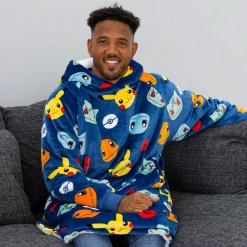 Pokemon Badges Oversized Hugzee Wearable Fleece Hoodie – Large