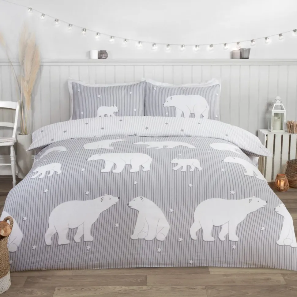 Polar Bear Grey Brushed Cotton Duvet Cover Set