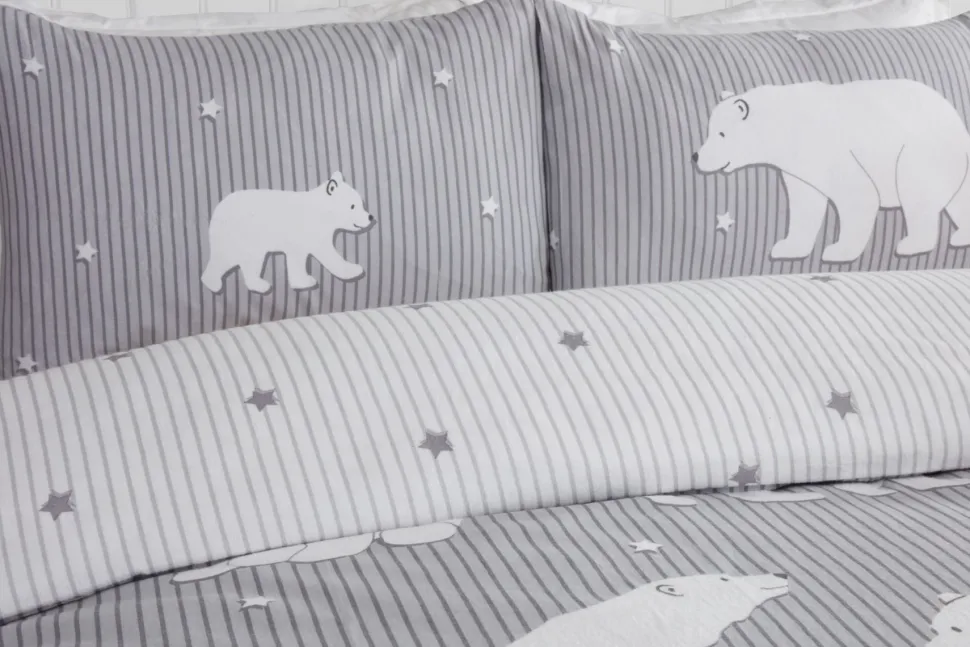 Polar Bear Grey Brushed Cotton Duvet Cover Set