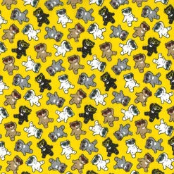 Polycotton Bear Printed Yellow Fabric - Price by the Metre