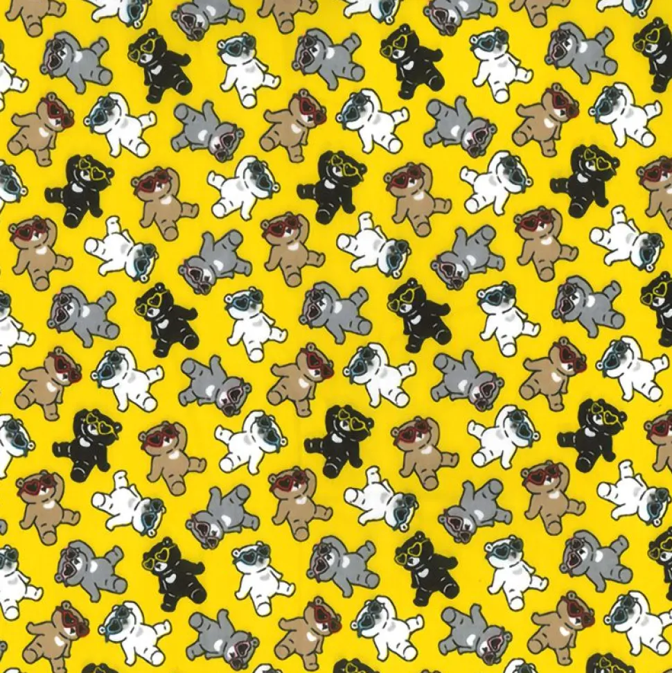 Polycotton Bear Printed Yellow Fabric - Price by the Metre