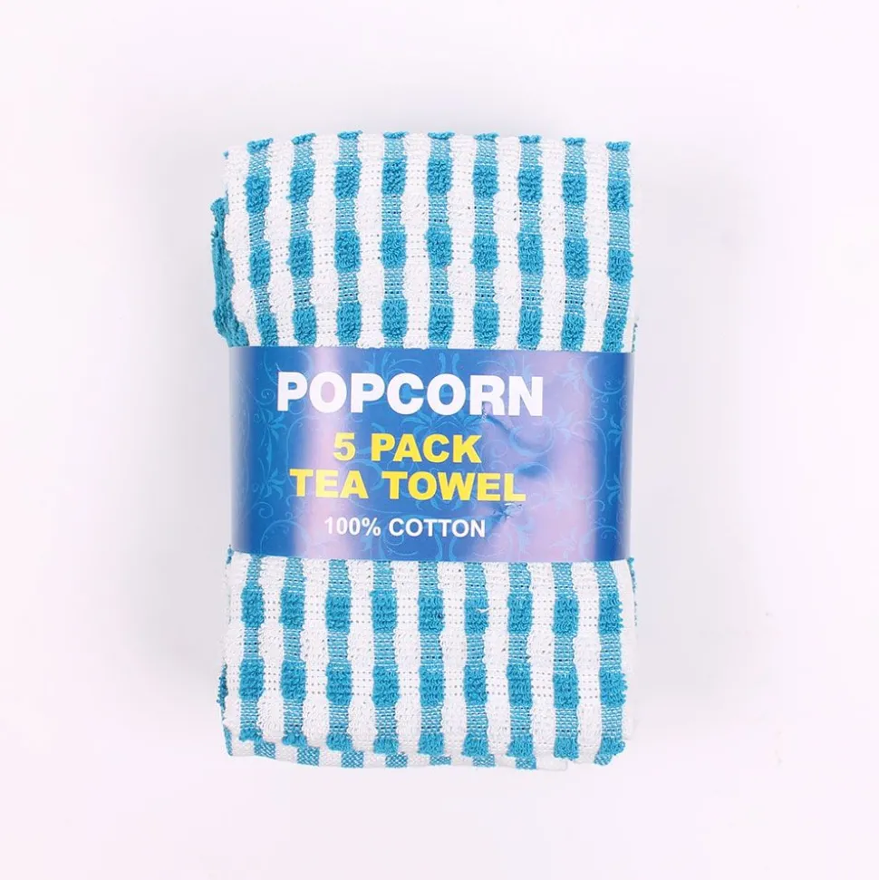 Popcorn Tea Towels Blue 5 Pack