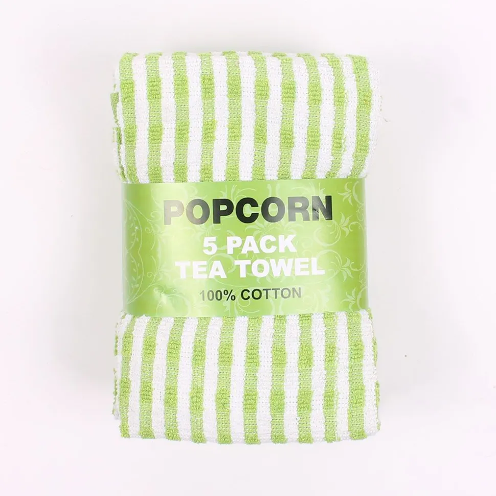 Popcorn Tea Towels Green 5 Pack